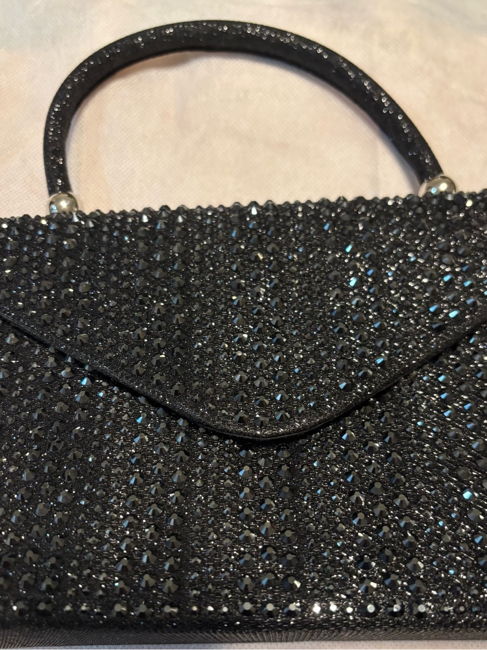 Black Crystal-Embellished Evening Clutch with Top Handle